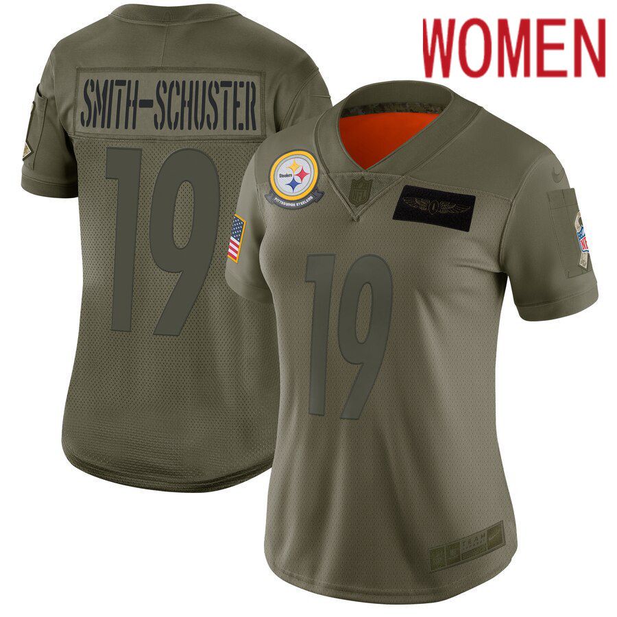 Women Pittsburgh Steelers #19 Smith-Schuster Green Nike Olive Salute To Service Limited NFL Jerseys